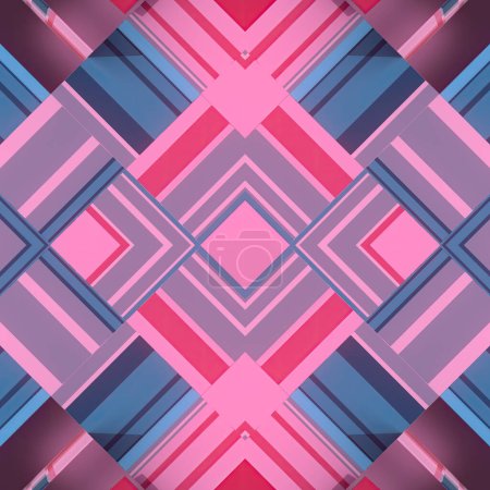 Photo for 3d rendering digital illustration of kaleidoscopic pink and blue checkered Art Deco pattern. Abstract background. Creative concept design - Royalty Free Image