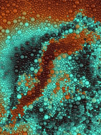 Foto de Hermoso fondo de partículas esféricas multicolores. Elemento de diseño. 3d representación ilustración digital - Imagen libre de derechos