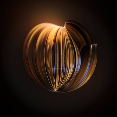 Téléchargez les photos : Luxueuse sphère torsadée dorée sur un fond sombre, soulignant sa luminosité et sa saturation. Design moderne. Illustration numérique de rendu 3D - en image libre de droit