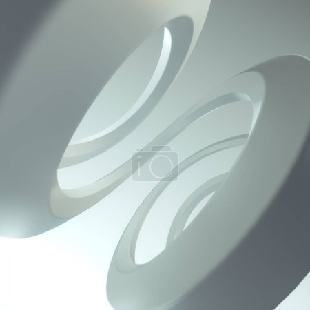 Photo for A white curved shape resembling a spiral or swirl consisting of many white curves, creating a visually appealing and complex design. Modern and minimalistic style. 3d rendering digital illustration - Royalty Free Image
