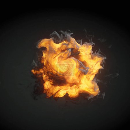 Foto de Remolino mágico de llama amarilla brillante sobre fondo oscuro. 3d representación ilustración digital - Imagen libre de derechos