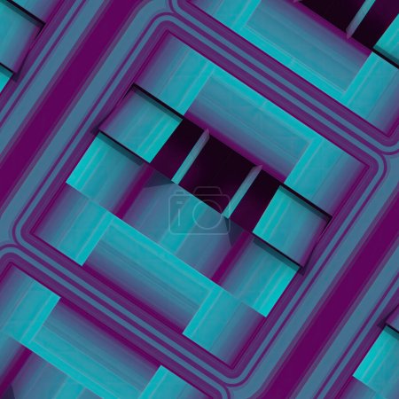 Téléchargez les photos : Illustration numérique en 3D d'un motif de carrés et de rectangles avec dégradés violet et bleu. Conception matérielle. Contexte abstrait - en image libre de droit