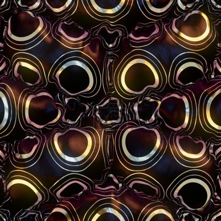 Foto de Patrón abstracto de círculos de oro en material negro inflable dispuesto de una manera visualmente atractiva. 3d renderizado fondo ilustración digital - Imagen libre de derechos