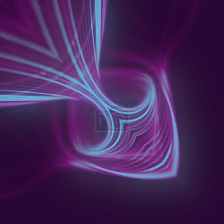 Foto de Una ilustración digital abstracta púrpura y azul de una serie de líneas que crean un patrón dinámico y visualmente atractivo. 3d fondo de representación - Imagen libre de derechos