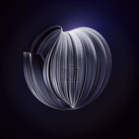 Foto de 3d representación de la ilustración digital de la esfera metálica retorcida sobre un fondo oscuro. Diseño creativo moderno - Imagen libre de derechos