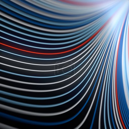 Photo for Colorful abstract digital illustration combining blue, red and white colors. The composition is characterized by a series of curved lines that create a dynamic pattern. 3d rendering - Royalty Free Image