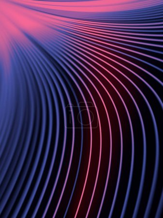 Photo for Abstract digital illustration with wavy striped pattern of multicolored lines with shades of pink, magenta and blue. Bright and dynamic composition. 3d rendering - Royalty Free Image