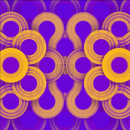 Foto de Primer plano del patrón simétrico en capas con textura amarilla sobre fondo púrpura. Estilo moderno fondo de pantalla de vídeo. 3d representación ilustración digital - Imagen libre de derechos
