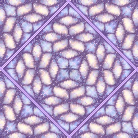 Foto de Fondo abstracto colorido con un patrón dorado de círculos en una superficie inflable en tonos púrpura y azul. Textura compleja e intrincada. 3d representación ilustración digital - Imagen libre de derechos