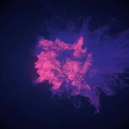Foto de Gran bola de fuego púrpura con remolinos de humo y llamas a su alrededor. Composición dinámica. Estilo abstracto. 3d renderizado fondo abstracto. La ilustración digital - Imagen libre de derechos