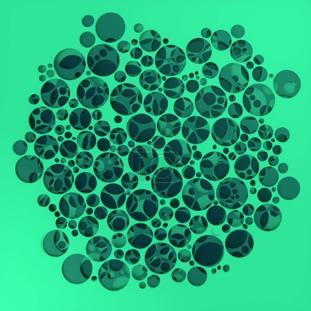 Photo for Green abstract background with holes of different sizes arranged in a visually appealing way. Modern and minimalistic style with emphasis on shapes and colors. 3d rendering digital illustration - Royalty Free Image