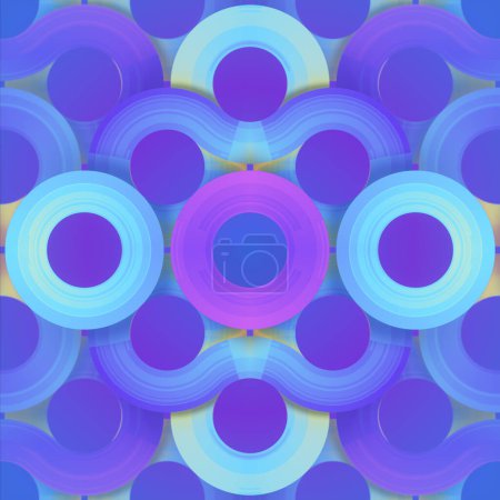 Foto de Diseño de patrones abstractos coloridos de círculos con un fondo predominantemente azul. Estilo moderno y artístico. 3d representación ilustración digital - Imagen libre de derechos