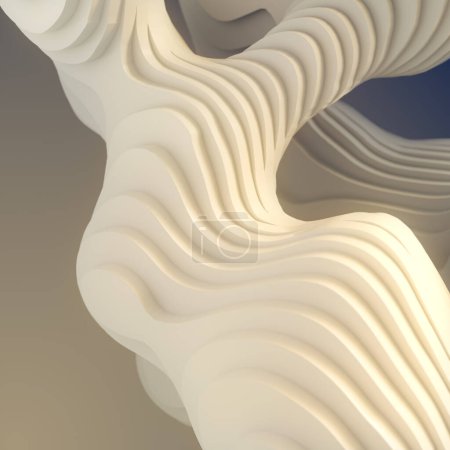Foto de Forma curvada y fluida abstracta con un diseño blanco único e intrincado. Diseño limpio y elegante. 3d representación ilustración digital - Imagen libre de derechos