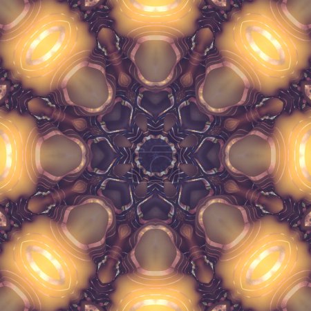 Foto de Ilustración digital abstracta colorida con el patrón dorado del círculo en superficie inflable. Diseño visualmente atractivo. La composición dinámica crea una sensación de profundidad y movimiento. renderizado 3d - Imagen libre de derechos