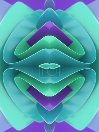 Téléchargez les photos : Modèle abstrait de multiples formes se chevauchant avec une combinaison de teintes bleues, vertes et violettes. Illustration numérique de rendu 3D - en image libre de droit