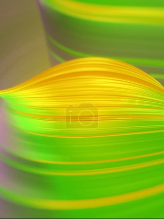 Téléchargez les photos : Illustration numérique d'une forme abstraite torsadée vert clair et jaune. Style moderne et minimaliste. Modèle pour la conception de la décoration. Rendu 3d - en image libre de droit