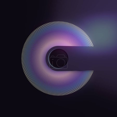 Foto de 3d representación de ilustración digital de objeto geométrico púrpura con gradiente de neón. Diseño visualmente atractivo e intrincado - Imagen libre de derechos