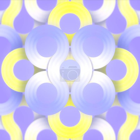 Téléchargez les photos : Illustration numérique dans un jeu de couleurs pourpre et jaune, en utilisant des cercles et des ovales disposés d'une manière visuellement attrayante. Un design harmonieux et attrayant. Rendu 3d - en image libre de droit