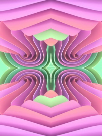 Foto de Un diseño abstracto colorido que consiste en una serie de líneas curvas giratorias con una combinación de tonos rosa, verde y púrpura. 3d representación ilustración digital - Imagen libre de derechos