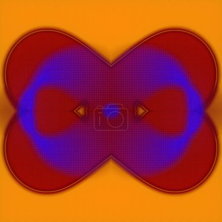 Téléchargez les photos : Illustration numérique du rendu 3d de forme organique abstraite rouge et bleue sur fond orange - en image libre de droit