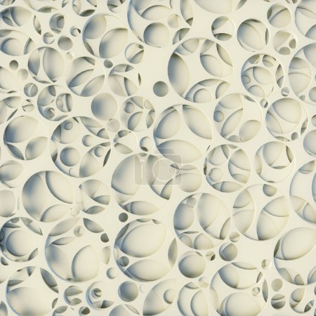 Téléchargez les photos : Mur blanc avec un motif unique et complexe de trous de différentes tailles. Texture visuellement attrayante et intéressante. Style contemporain et artistique. Illustration numérique de rendu 3D - en image libre de droit