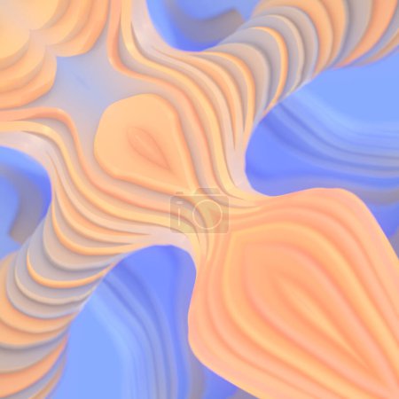Téléchargez les photos : Une illustration numérique lumineuse et colorée avec une combinaison de formes et de motifs abstraits, de tons bleu et orange. Une composition visuellement frappante. Style moderne et contemporain. Rendu 3d - en image libre de droit