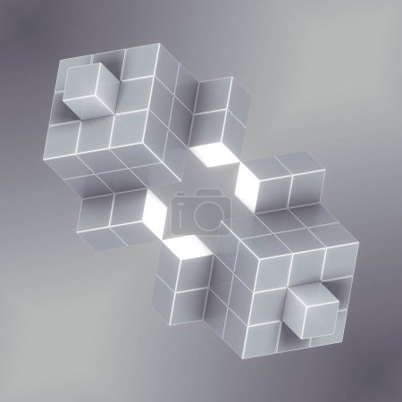 Foto de Fondo abstracto de moda, ilustración digital tridimensional de formas rectangulares geométricas en color blanco dispuestas de una manera visualmente atractiva. Estilo minimalista moderno. renderizado 3d - Imagen libre de derechos