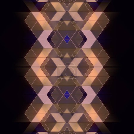 Téléchargez les photos : Fond symétrique abstrait composé d'une série de formes géométriques dans une palette de couleurs bleu-orange disposées d'une manière visuellement attrayante. Style moderne. Illustration numérique de rendu 3D - en image libre de droit