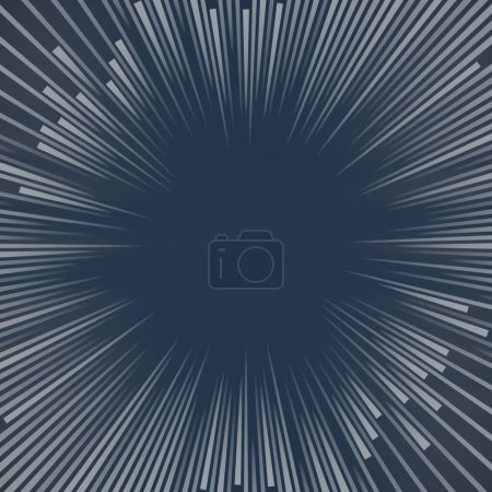 Foto de 3d representación de ilustración digital de un patrón circular de rayas blancas dispuestas radialmente sobre un fondo azul. Composición dinámica. Diseño moderno y minimalista - Imagen libre de derechos