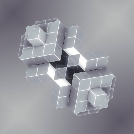 Foto de Fondo abstracto de una serie de cuadrados geométricos blancos sobre un fondo gris, dispuestos de una manera visualmente atractiva. Estilo minimalista moderno. 3d representación ilustración digital - Imagen libre de derechos