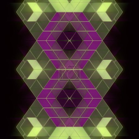 Foto de Ilustración digital con un patrón de cuadrados verdes y púrpura dispuestos de una manera visualmente atractiva. Estilo abstracto. renderizado 3d - Imagen libre de derechos