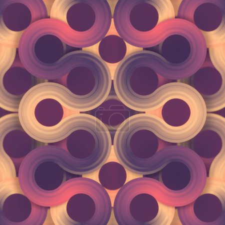 Foto de Una pintura abstracta colorida con un patrón en capas de círculos, colores púrpura, naranja y rosa creando un diseño brillante y llamativo. 3d representación ilustración digital - Imagen libre de derechos