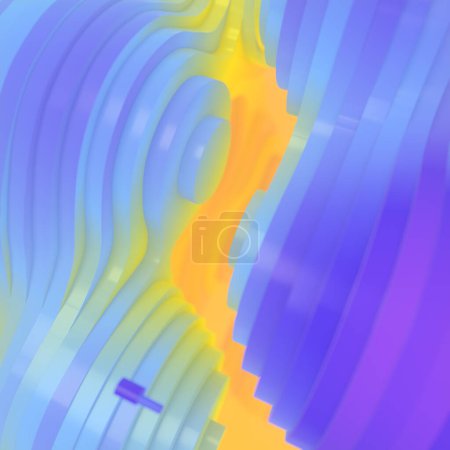 Téléchargez les photos : Illustration numérique générée par ordinateur avec une onde bleue et jaune composée d'une série de lignes courbes, créant un look dynamique et fluide. Rendu 3d - en image libre de droit