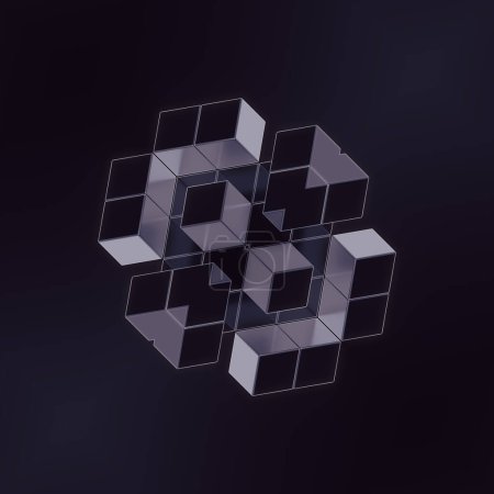 Photo for Black and white illustration of an abstract shape made of three-dimensional cubes, creating an intricate and complex pattern. Digital background. 3d rendering - Royalty Free Image