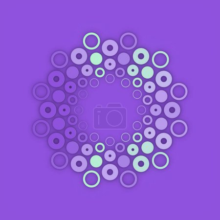 Téléchargez les photos : Fond violet avec motif circulaire composé de cercles de différentes tailles et couleurs. Composition artistique et attrayante. Illustration numérique de rendu 3D - en image libre de droit