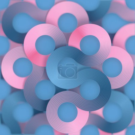 Foto de Un gran grupo de círculos entrelazados de colores azul y rosa dispuestos de una manera visualmente atractiva. Estilo abstracto y artístico. 3d renderizado fondo ilustración digital - Imagen libre de derechos