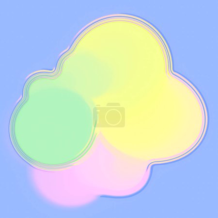 Photo for 3d rendering digital illustration of organic shapes resembling clouds in a surreal and abstract style with color gradient from pink to yellow-green. Shapes have soft outlines with wavy lines - Royalty Free Image