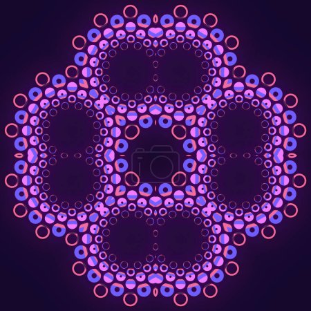 Téléchargez les photos : Modèle géométrique violet-bleu composé d'une série de cercles entrelacés formant une structure complexe et visuellement attrayante. Illustration numérique de rendu 3D - en image libre de droit