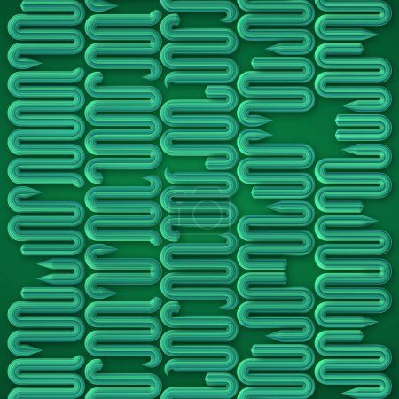 Téléchargez les photos : Illustration numérique de rendu 3d d'un motif ondulé répétitif composé de lignes vertes lisses. Style moderne, propre et élégant - en image libre de droit