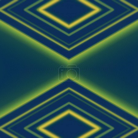 Téléchargez les photos : Illustration numérique de rendu 3D avec un design abstrait symétrique avec des ondes jaunes sur fond bleu foncé. Style moderne et minimaliste - en image libre de droit