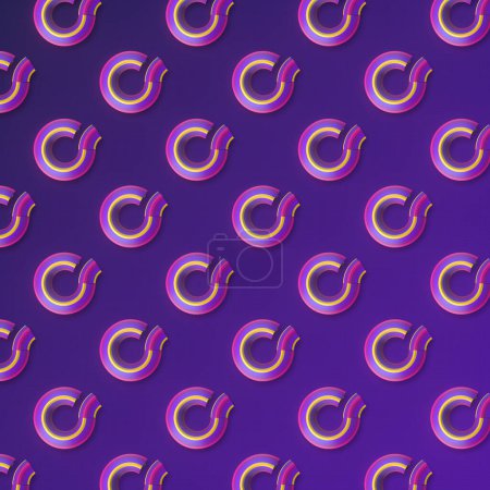Foto de Fondo púrpura con un patrón visualmente atractivo y colorido de círculos dispuestos en un patrón de cuadrícula. Una composición sencilla y atractiva. 3d representación ilustración digital - Imagen libre de derechos
