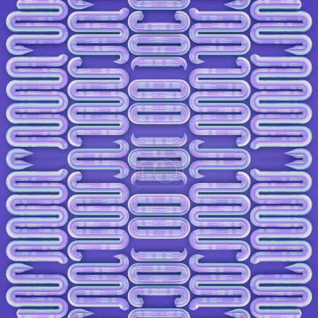 3d rendering digital illustration with a symmetrical pattern of a series of interconnected wavy lines in purple color. Balanced and harmonious composition. Abstract and contemporary style
