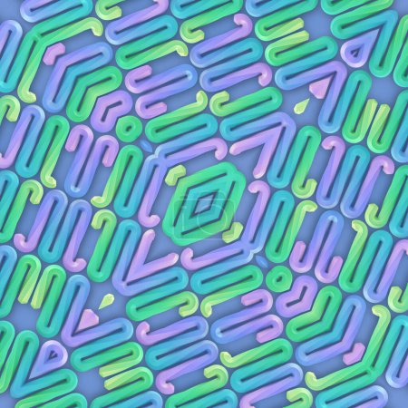Foto de 3d representación de ilustración digital con un patrón de onda brillante y colorido. Paleta de colores visualmente agradable y armoniosa con tonos de púrpura, verde, azul y rosa. Composición simétrica - Imagen libre de derechos