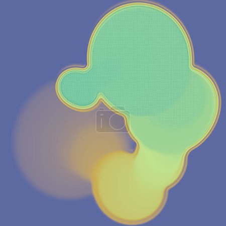 Foto de 3d representación de ilustración digital con un diseño abstracto. Figuras orgánicas en degradado de color amarillo-verde sobre fondo azul. Estilo moderno y minimalista - Imagen libre de derechos