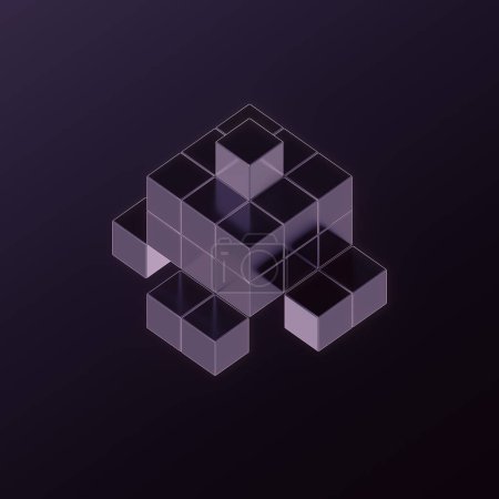 Foto de Ilustración digital de representación 3D geométrica simple de moda de cubos brillantes negros sobre fondo oscuro - Imagen libre de derechos