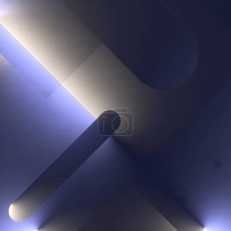 Téléchargez les photos : Modèle de lumière géométrique en bleu néon sur la surface du béton. Illustration numérique de rendu 3D dans un style abstrait moderne - en image libre de droit