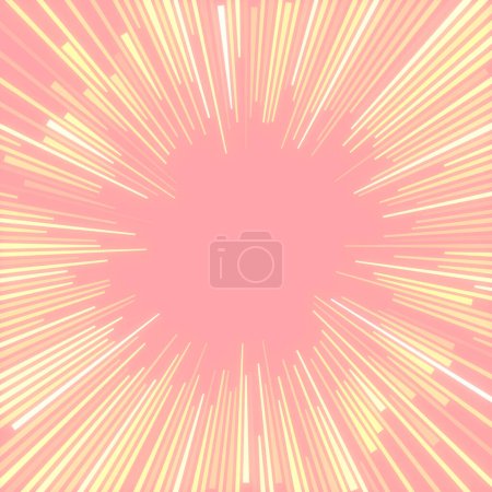 Téléchargez les photos : Lumineux, motif coloré de lignes en forme de soleil avec des rayons sur un fond rose. La composition de l'image est dynamique. Style abstrait. Illustration numérique de rendu 3D - en image libre de droit