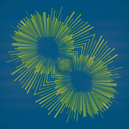 Foto de Diseño brillante y colorido que consta de rayas amarillas y azules dispuestas en un patrón radial. 3d representación ilustración digital - Imagen libre de derechos