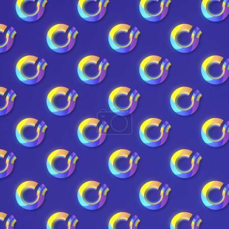 Téléchargez les photos : Illustration numérique abstraite avec un motif visuellement attrayant de cercles dans un schéma de couleurs bleu et jaune. Rendu 3d - en image libre de droit