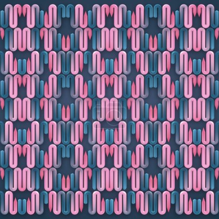 Photo for Digital illustration with a repeating wave pattern, brightly colored with a combination of pink, blue and purple tones. Modern and graphic style. 3d rendering - Royalty Free Image